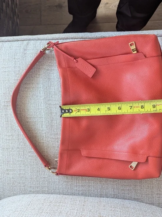 Coach Coral-Red Pebbled Leather Shoulder Hobo - Picture 6 of 8